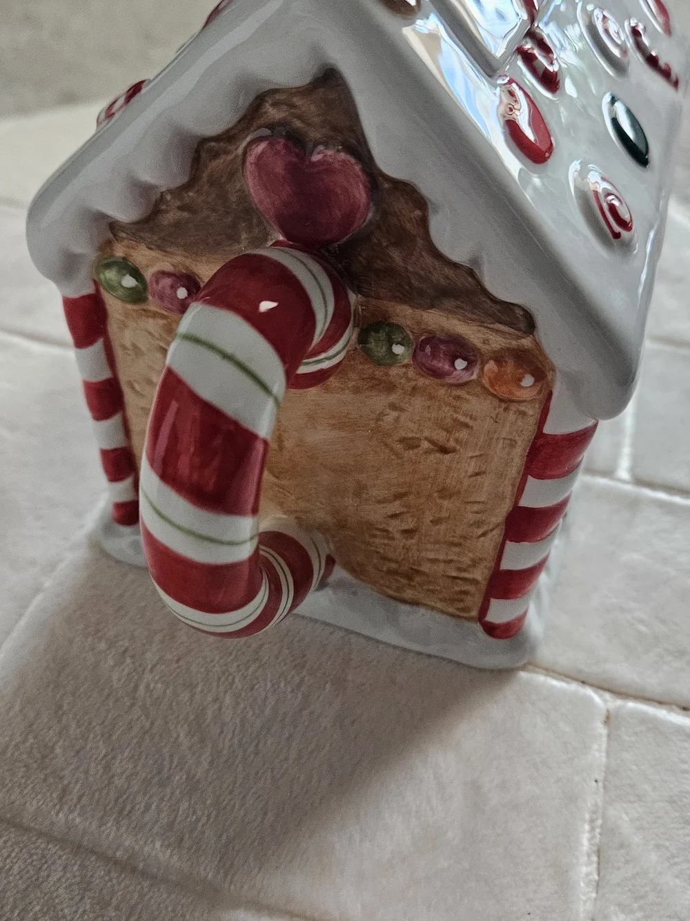 Studio Nova White Gingerbread House Teapot with Red, Green, Orange Accents